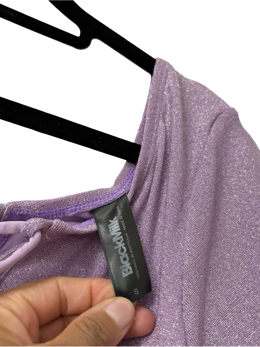 STEFANIA X BLACKMILK‎ SWIMWEAR PURPLE SHIMMERY LACED UP RUCHED SIDES SIZE SMALL